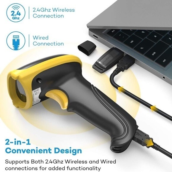 HooToo Barcode Scanner, 2.4Ghz Wireless and Wired Barcode Scanner - Picture 5 of 9